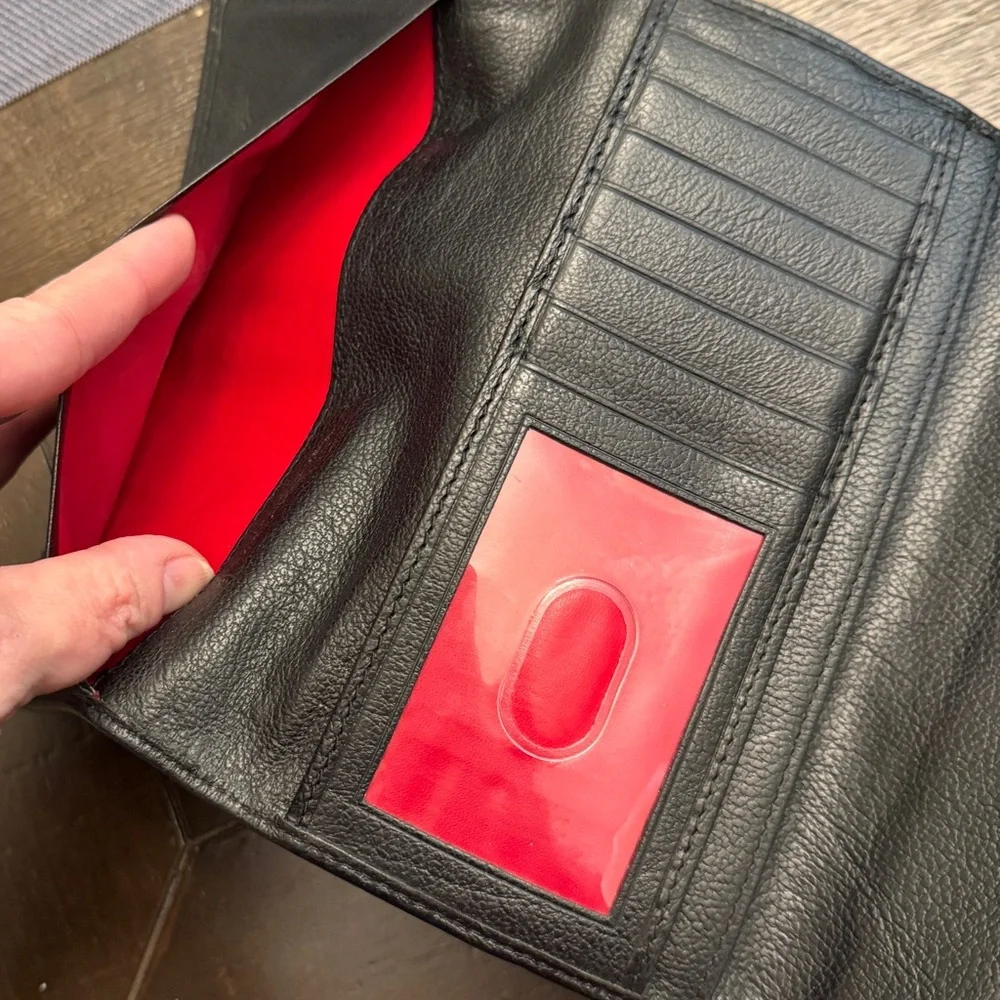 Dooney & Bourke Black Leather Wallet Red Interior Zipper Pouch - Picture 7 of 10